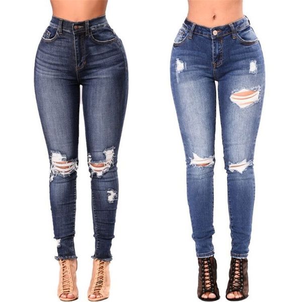

70% off outlet online fall high waist ripped jeans for women fashion skinny stretch slim denim pencil pants xs-xl drop shipping, Blue