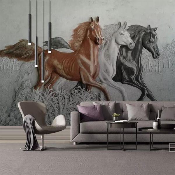 

wallpapers wellyu custom wallpaper european 3d stereo po murals relief horse tv background wall painting 5d 8d papel de parede