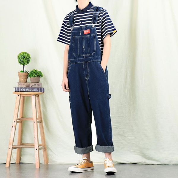 

men's jeans s-xxxl straight denim trousers men korean style loose casual suspenders pants street all-match overalls, Blue