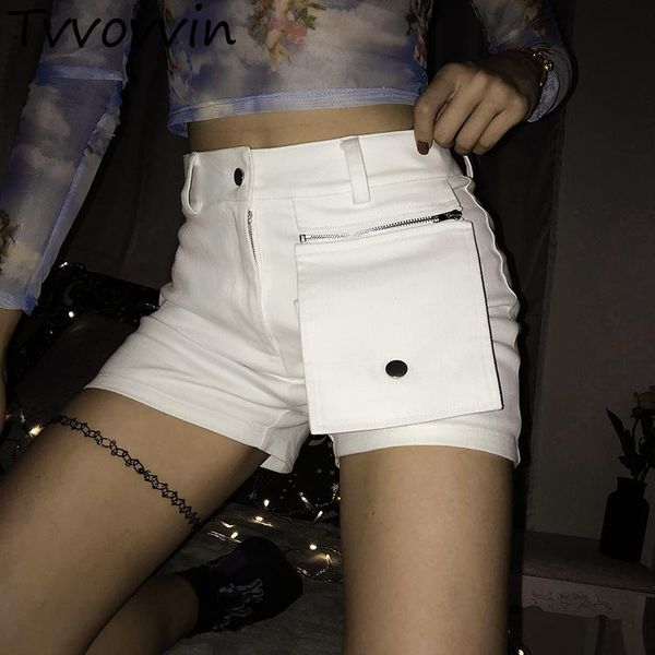 

women's shorts high waist patchwork women 2021 fashion detachable pockets short feminino summer streetwear white cotton a499, White;black