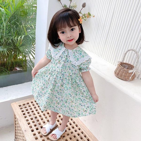 

summer 2021 girls' short-sleeved children's cotton jumpsuit floral skirt fashion casual simple and comfortable girl's dresses, Red;yellow