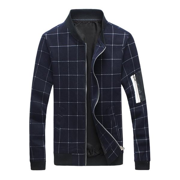

men's jackets bomber jacket men nice fashion baseball collar slim mens autumn plaid casual menswear sleeve zipper design windbreaker, Black;brown