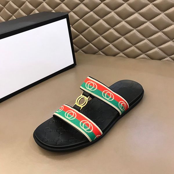 

2021ss classic fashion true leather flat mules shoes men slippers leather slippers metal chain shoes loafers outdoor slippers, Black