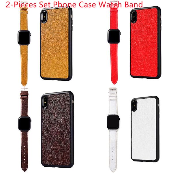 

2-pieces set phone cases watch bands for iphone 13 pro max 12 11 xs xr x 8 7 plus cell phone cover smart straps suit fashion designer leathe