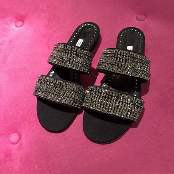 

slippers kmeioo fashion summer flat shoes woman jewel slides open toe sandals outside women glitter, Black