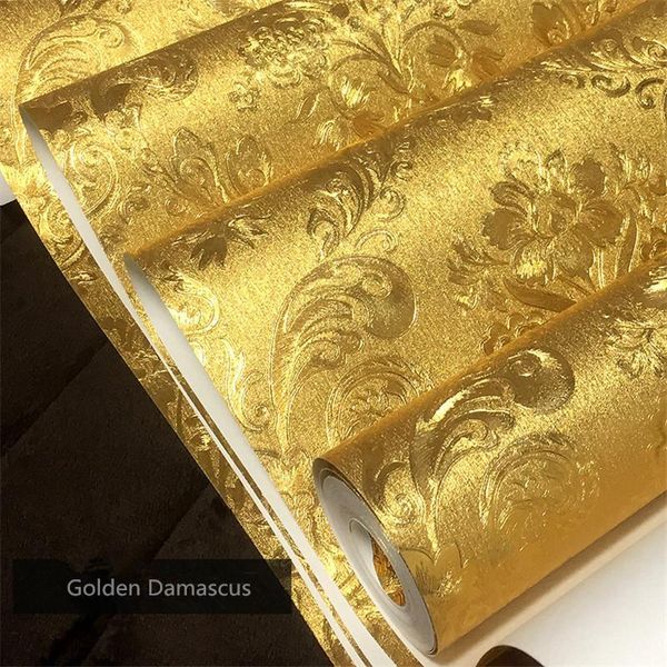 

high-end golden damascus wallpaper bar ktv nightclub ceiling living room tv background wall reflective bedroom decor wallpapers