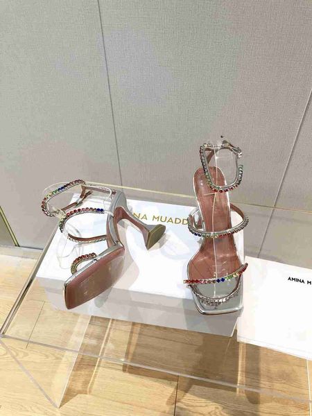 

amina new muaddi brand sandal clear new begum glass pvc crystal transparent slingback heel pumps 100mm shoes size 35-42 h201, Black