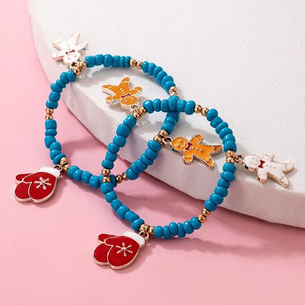 

charm bracelets 2pcs/set lovely snowman adjustable for women colorful dropping oil snowflake gloves christmas jewelry 13958, Golden;silver