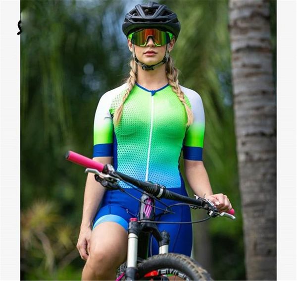 

summer short-sleeved cycling jersey suit one-piece women's professional triathlon bicycle mountain bike macaquinho racing sets, Black;blue