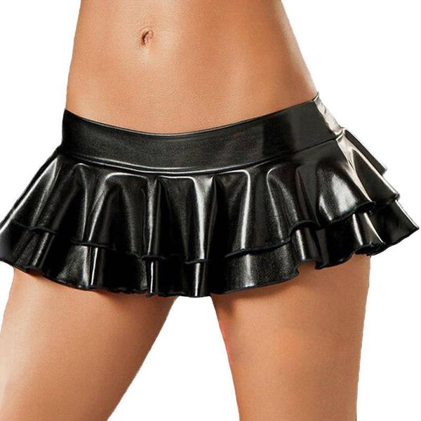 

pole dance club womens skirts wear punk pu leather erotic fetish faldas mujer gonne donna, Black