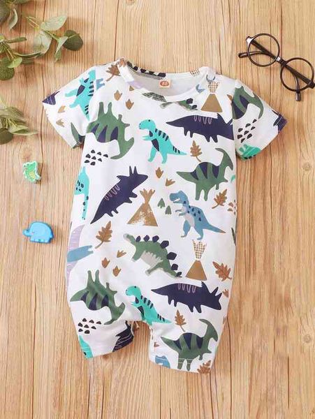 

baby dinosaur & leaf print romper she, Blue