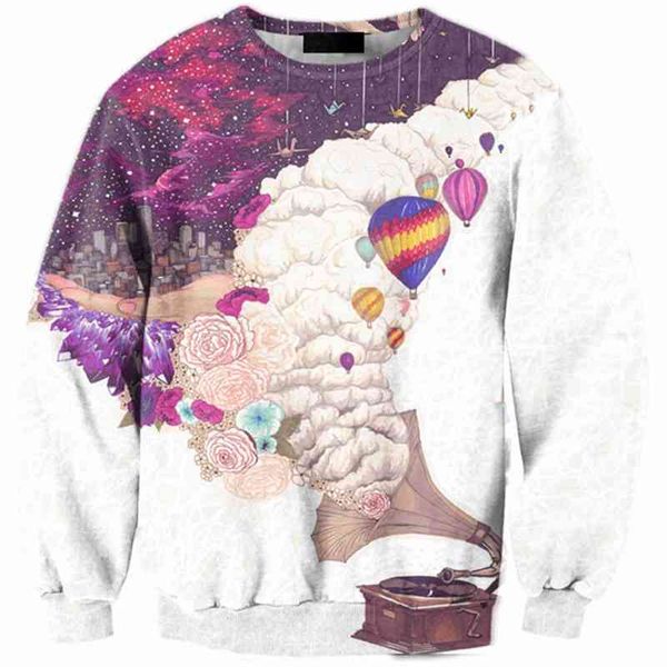 

men's 3d fantasy phonograph printed sweater long sleeve pullover trendy men's sweater-0227, Black