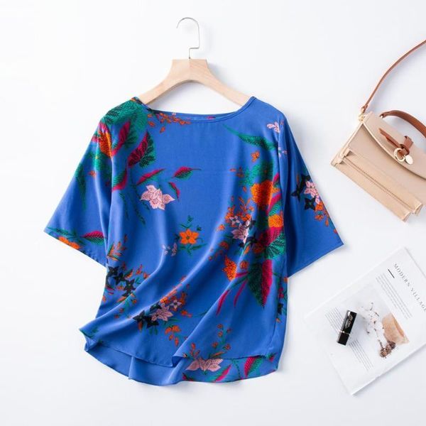 

summer arrive printed 100% natural silk half sleeves women's shirt blouse blouses & shirts, White