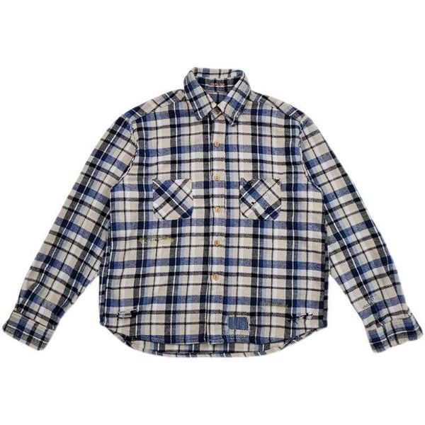 

men's casual shirts vujade 004 embroidery destruction blue white plaid flannel fashion casual loose shirt vibe style, White;black
