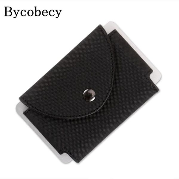 

card holders bycobecy id holder for women and men slim change wallet fashion metal aluminum case pu leather porte carte, Brown;gray