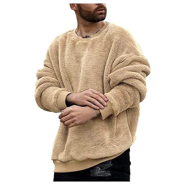 

men's hoodies & sweatshirts fashion design men fuzzy pullover o neck sweatshirt long sleeve sport breathable front pocket fall outwear, Black