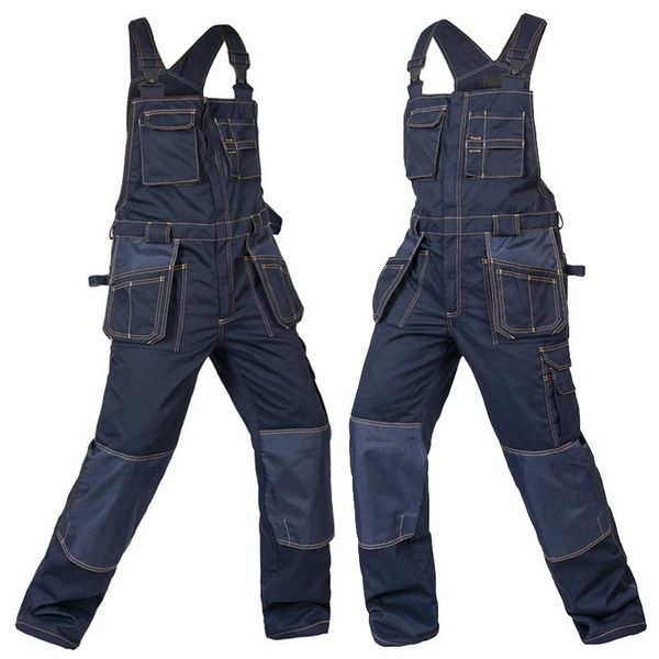 

men's pants workwear coverall work bib and brace overall trousers garage dungarees multi pocket working mechanic overalls, Black