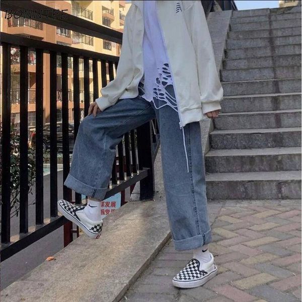 

jeans women denim full straight jean korean style bf side pocket design streetwear trendy harajuku loose student all-match chic women's, Blue
