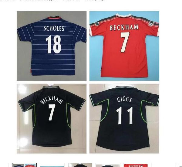 

manchester 1998 1999 2000 retro soccer jerseys man vintage utd classic football shirt 98 99 00 red black solskjaer beckham scholes giggs yor, Black;yellow