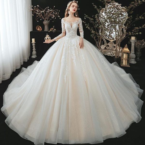 

bridal veils lace long sleeve ball gown wedding dress 2021, Black