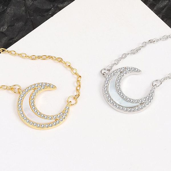 

pendant necklaces vjgyho 925 silver fashion moon necklace for women temperament shiny zircon clavicle chain choker jewelry accessories
