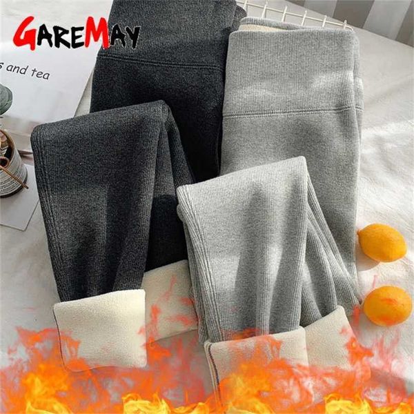 

soft winter leggings for women with fleece high waist thick pants velvet thermal grey women's warm waisted 211218, Black