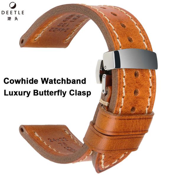 Assista Banda 20mm 22mm 24mm Genuine Leather Watch Strap Butterfly Buckle Watchband Para Samsung Huawei Panerai Assista Pulseira Belt H0915