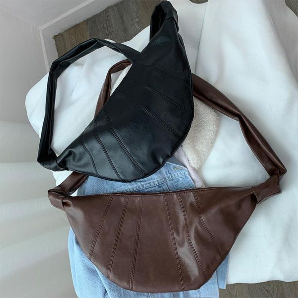 

waist bags spring woman wine red black color wide single strap zipper half moon pu leather chest bag all match