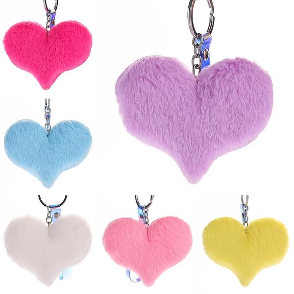 

fluffy fur heart keychains women's pom poms faux rabbit fur key chains girl bag hang car key ring, Silver