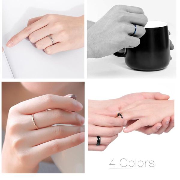 

wedding rings eamti high polished thin man women titanium ring blue black silver color engagement band bague female jewelry, Slivery;golden