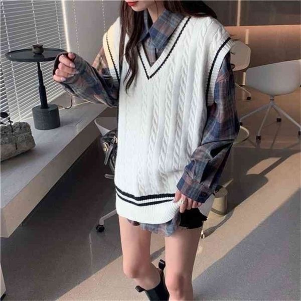 

women oversized knit sweater vest pullover v-necked sleeveless jumper harajuku zarina90s clothes female causual streetwear, Black;white