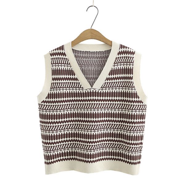 

women's sweaters spring vest casual loose knit pullover v-neck geometry femme plus size streetwear pvc2, White;black