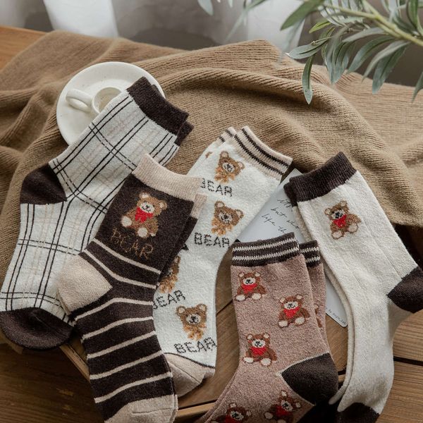 

autumn winter bear wool thickened pile middle, Black;white