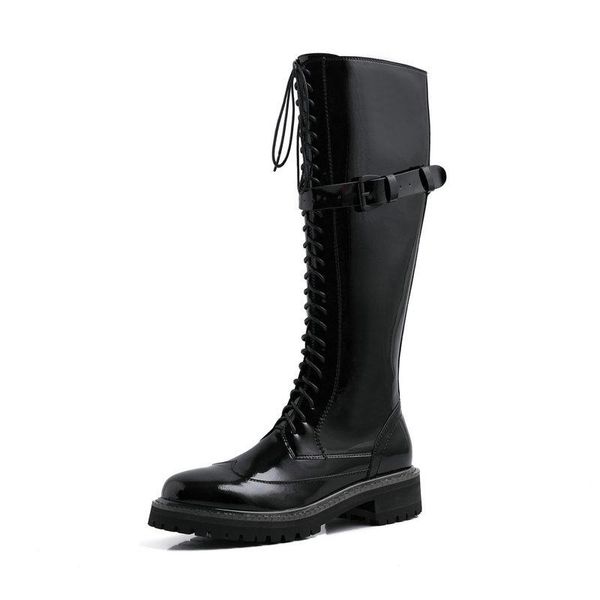 

boots round toe women classic knee high 2021 winter warm heels dancing shoes woman genuine leather riding, Black