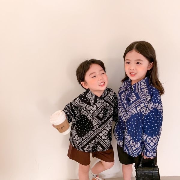

spring kids retro style fashion floral shirts cotton casual long sleeve shirt 210331, White;black