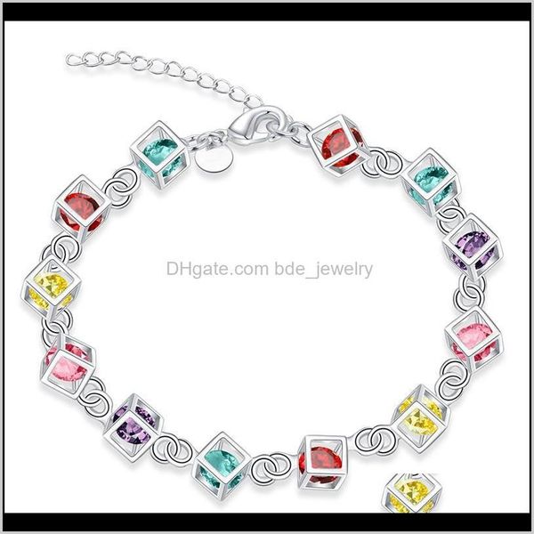 

link chain bracelets jewelry100 8 inch long 925 sier inlaid stone bracelet fashion girl jewelry dff0797 drop delivery 2021 bx1f, Black