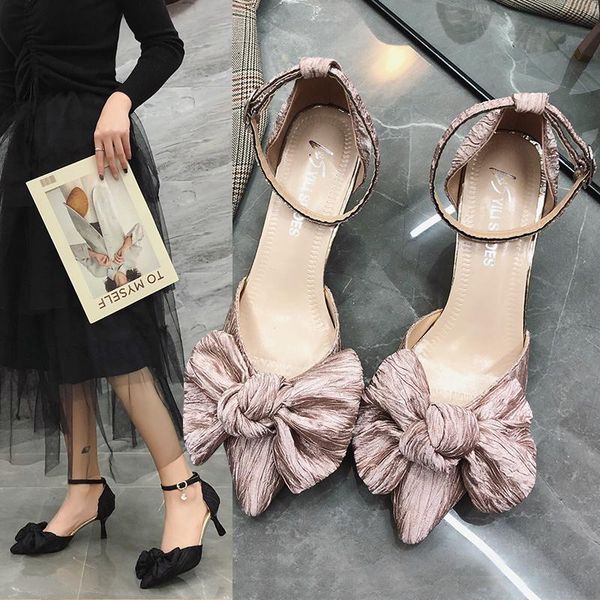 

dress shoes 2021 women's spring style handmade pointed toe high heels fashion flock butterfly-knot pump ladies sexy, Black