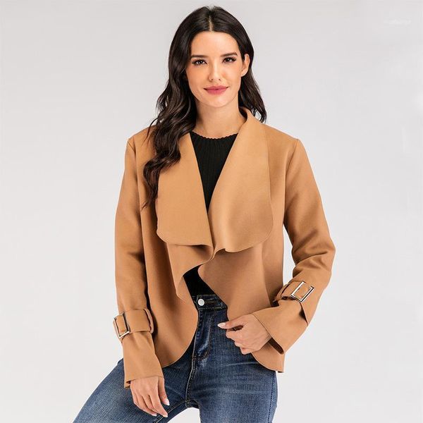 

women's jackets 2021 autumn jacket female fashion lotus leaf lace up cardigan trend coat woolen warm ladies outwear slim1, Black;brown