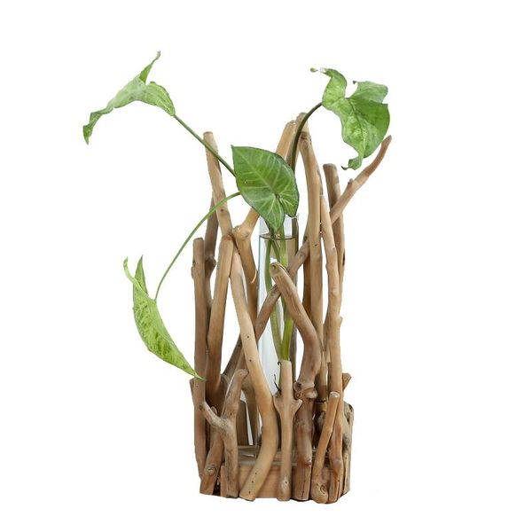 

vases 1 set glass vase tube shape clear flower bottle with wooden shelf wood stand hydroponic container home decor ornament