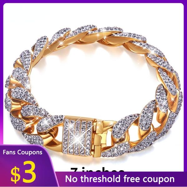 

link, chain mikiwuu 18k gold bracelet embellished with crystals men's iced zircon miami cuban women fashion jewelry, Black