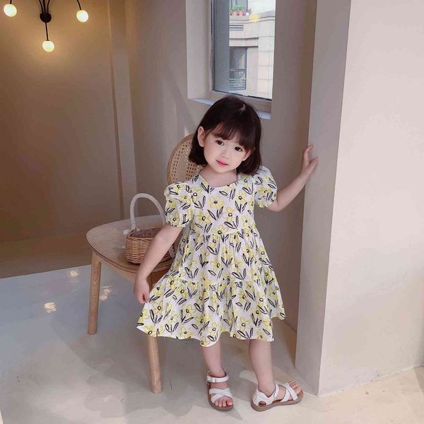 

girls' dresses children's summer arrivals floral and square neck princess 210515, Red;yellow