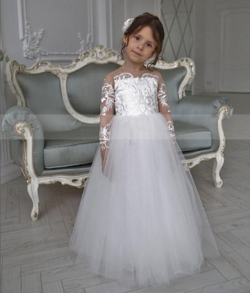 

girl's dresses long sleeve white lace tulle flower girl dress sheer neck buttons back a line first communion size 1-16y, Red;yellow