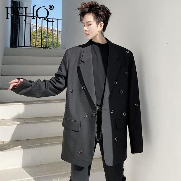 

men's suits & blazers pfhq 2021 autumn pure hand sewn golden ring men's single button loose niche design blazer black white, White;black