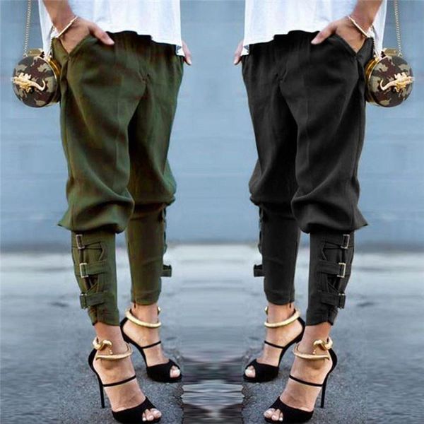 

women's pants & capris fashion womens high waist slim skinny 2021 women stretchy casual long stylish ladies drawstring elastic trousers, Black;white