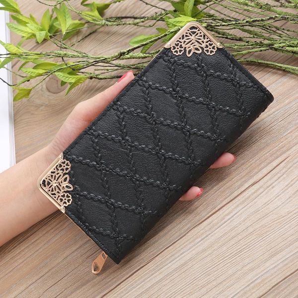 

long wallet women purses fashion designer hollow embossed lingge lady sweet clutch multi-card purse portefeuille wallets1, Red;black