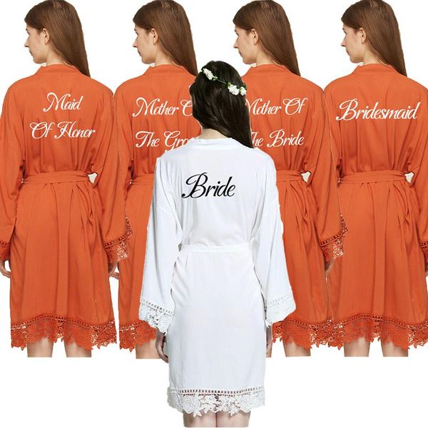 

women's sleepwear cotton lace robe bride print custom bridesmaid robes for women wedding bridal bathrobe orange, Black;red
