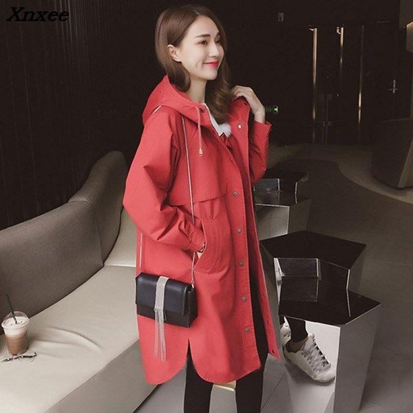 

women's trench coats women loose coat autumn winter outfit hooded long windbreaker female business outerwear xnxee, Tan;black