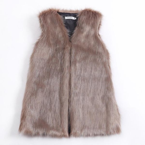 

women's fur & faux warm women vest coat plus size sleeveless plush vests female jacket autumn winter 2021 shaggy outerwear, Black
