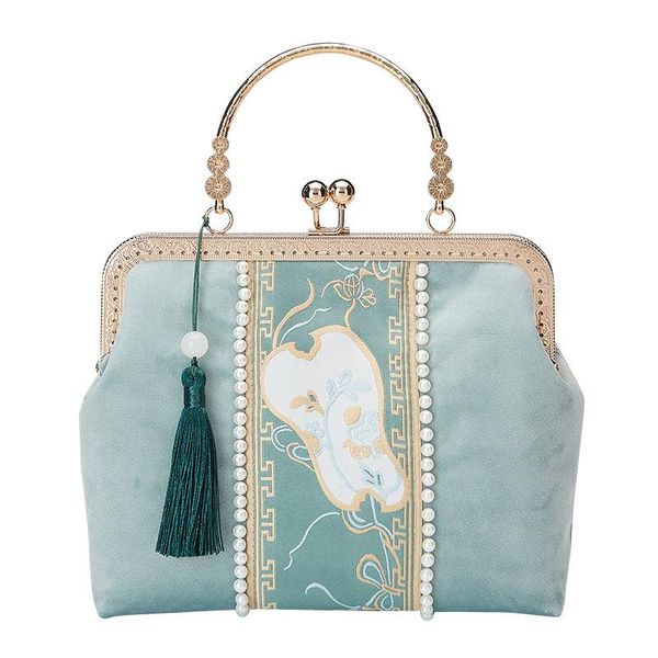 

evening bags handmade embroidery flowers women 2021 cloth shoulder bag lady tassel handbags chinese style pearl chain totes