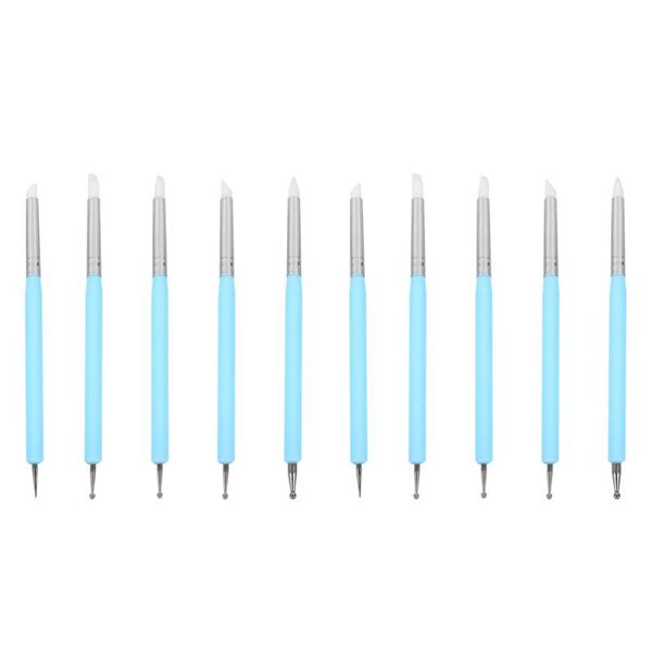 

craft tools 1 set 10pcs nail art dotting 2-way pottery brushes (sky-blue)